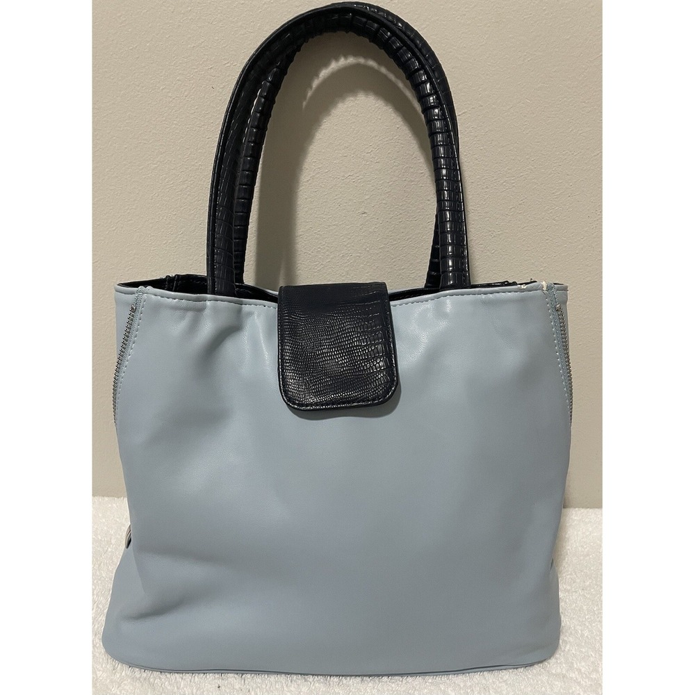 Geir Ness Laila Reversible Bag Women Lg Blue Navy Crocodile Embossed Expandable